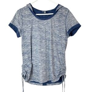 Silverwear Blue Space Dye Hooded Top PM Pullover Scoop Short Sleeve Ruched Side